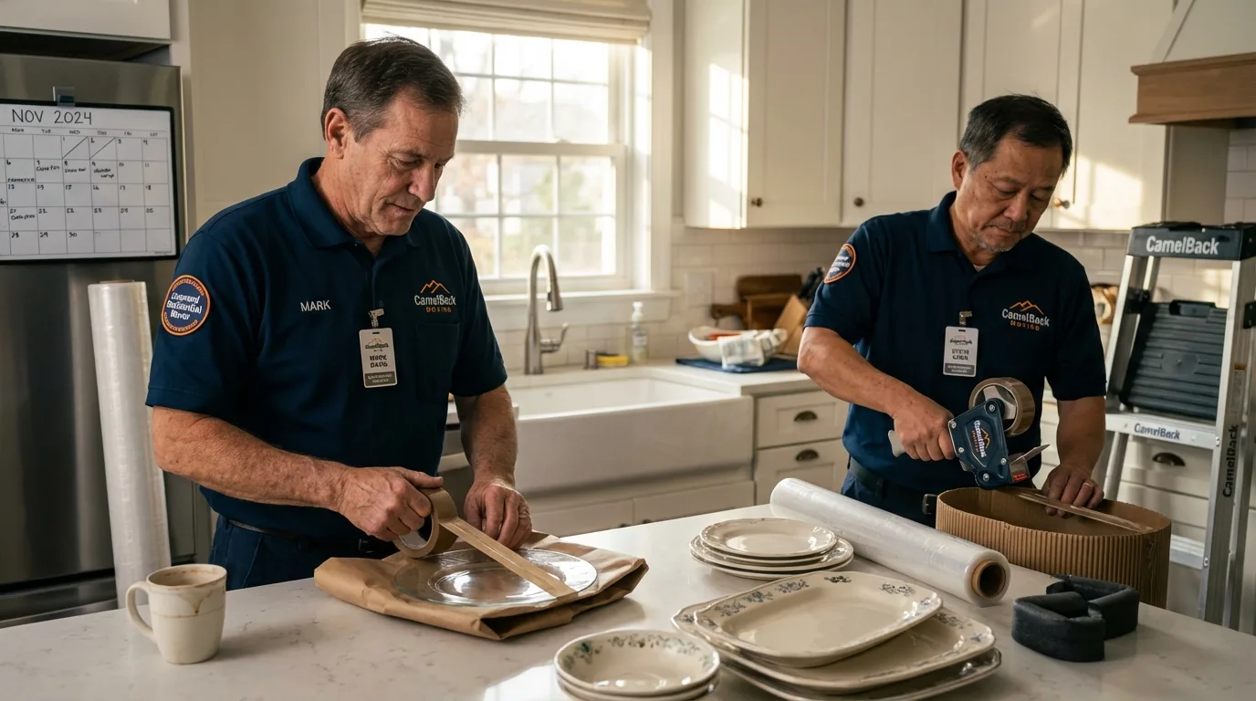 Professional crew packing kitchen dishware in Williamsburg, OH